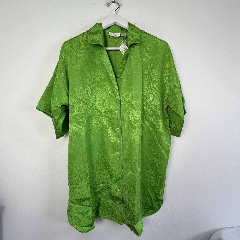 Victoria's Secret Womens Green Short Sleeve Button-Up Sleep Shirt M/L Green New